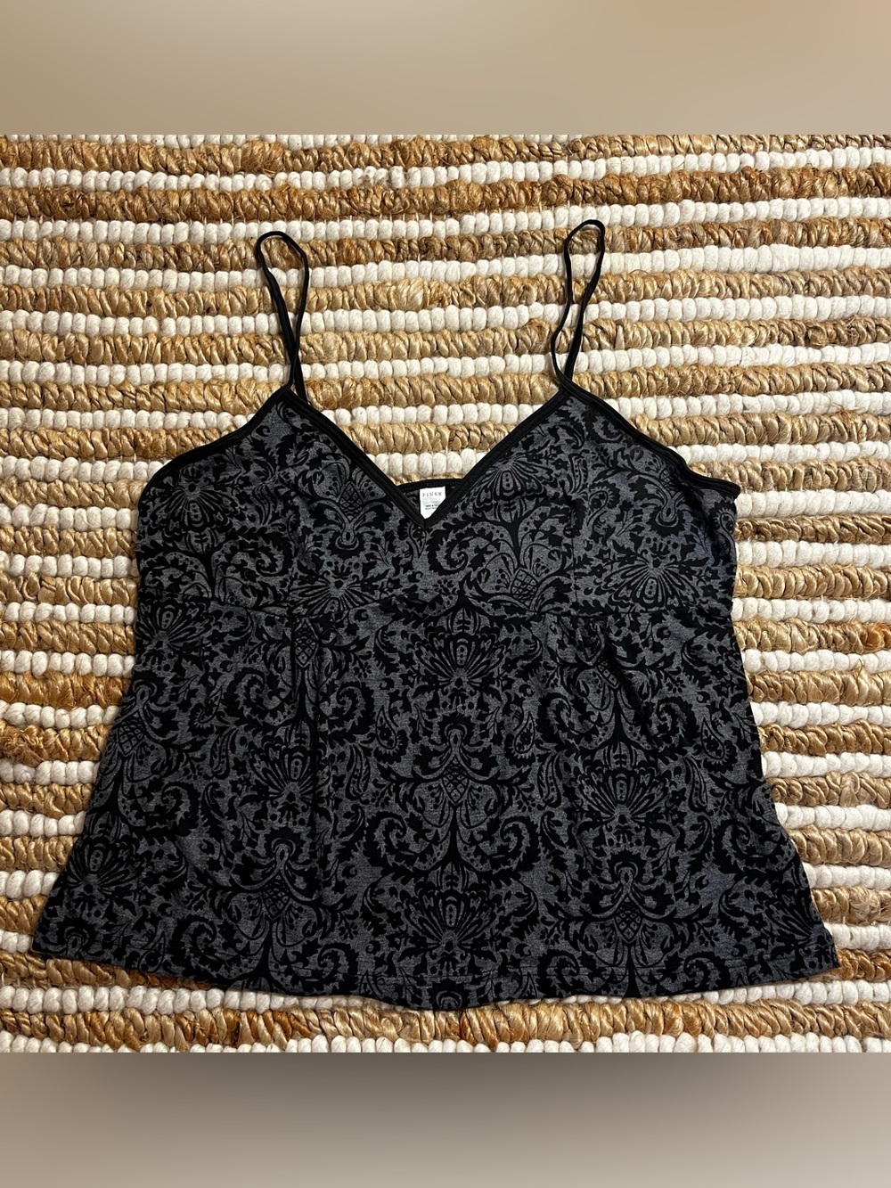 Y2K Black Demask babydoll Burnout Lace-Effect Cami Top